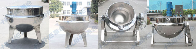 蒸汽加熱夾層鍋組合圖(包括立式、可傾式、帶攪拌和不帶攪拌)